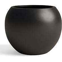 DTY Premium Mt Sherman Fiberstone Sphere Planter for Indoor Outdoor Use, Round Pot for Olive Tree, Lightweight, Smooth Finishes. 2 Extra Coco Mats. Black, Large 21.1 D x 16.7 H. 14.6 Pot Opening