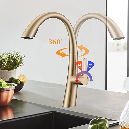 Miniatura 3 de Grifo de cocina con rociador extraíble, grifo de fregadero de cocina con boquilla de arco alto de una sola manija, grifo de cocina extraíble para el