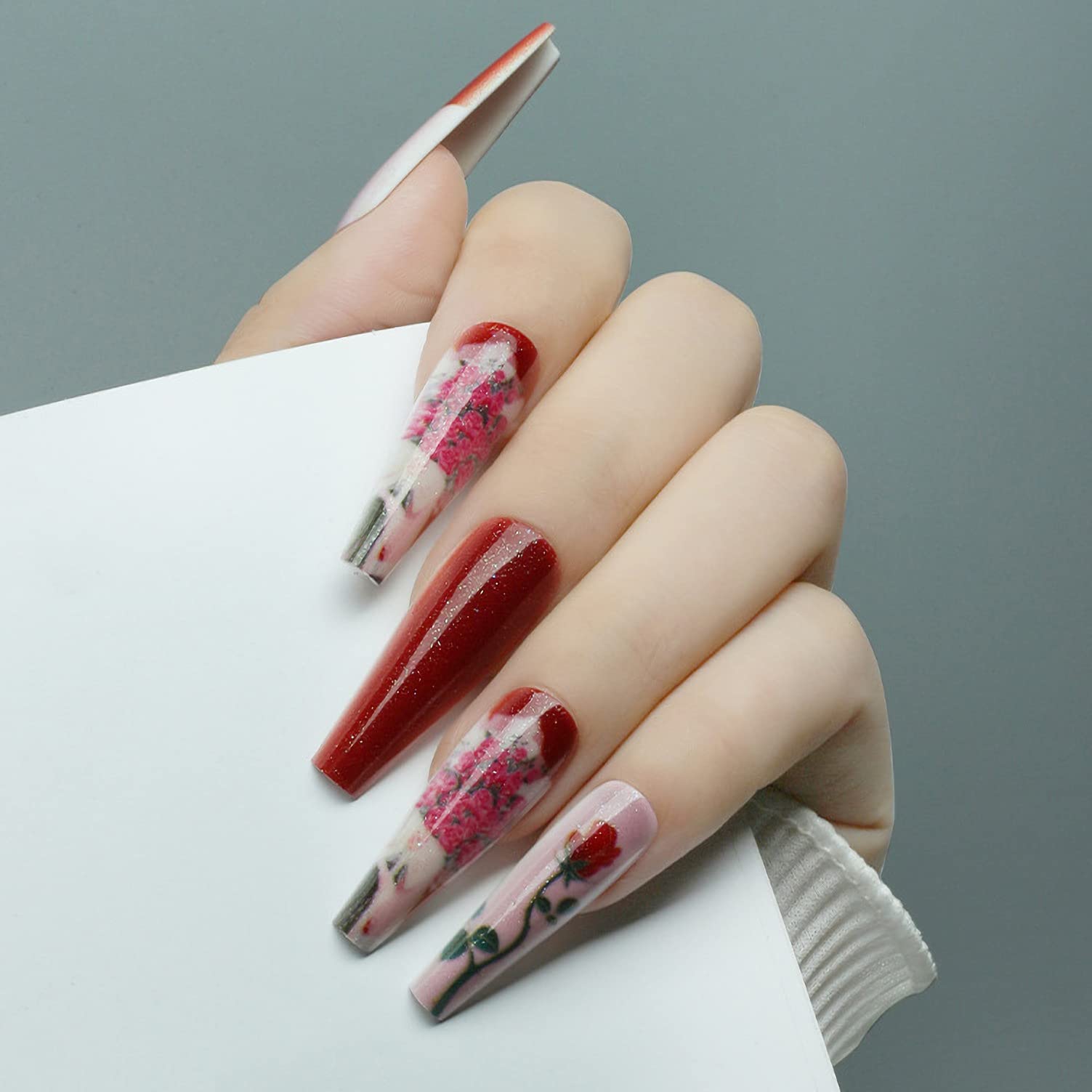 Amazon.com: BABALAL Long Press on Nails Red Aspen Nails Coffin Fake Nails  Glossy Nails for Women and Girls : Beauty & Personal Care