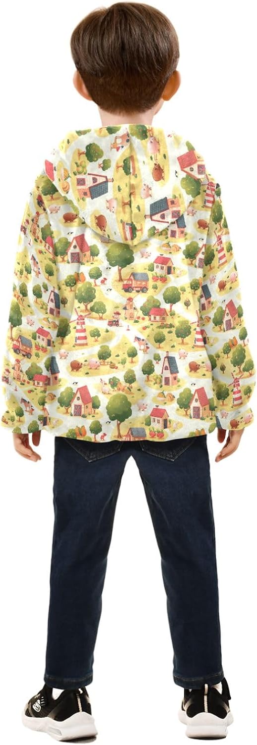 CHIFIGNO Cute Construction Vehicles Fleece Jacket Kids Toddler Zip up Hoodie Boys Winter Coat Thick Warm Outerwear 3-10Y