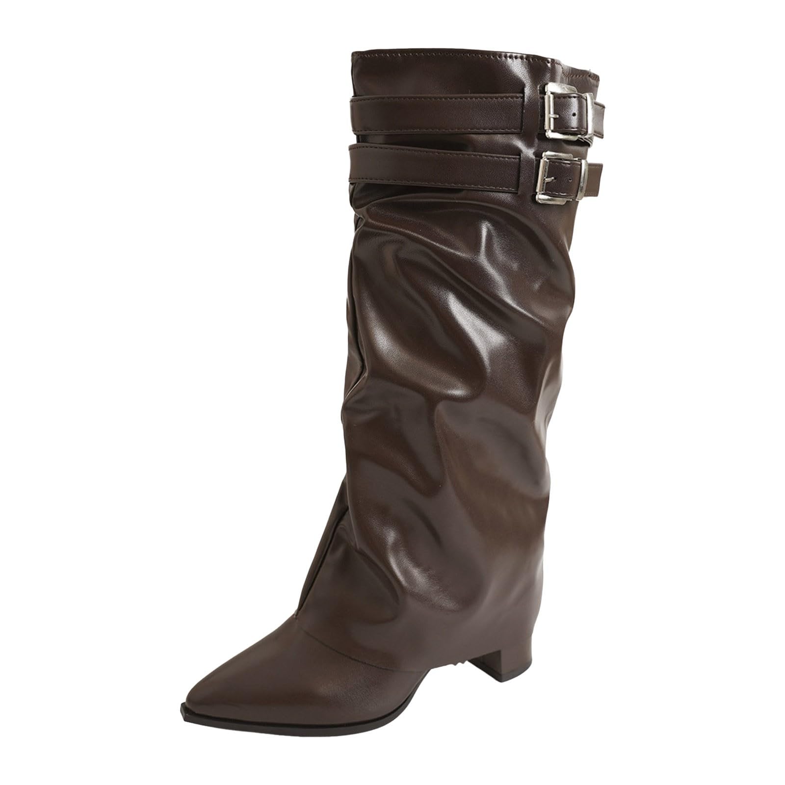 Botas por Encima de la Rodilla Botas Elegantes de Media caña con tacón Punta y cinturón para un Estilo clásico y Sofisticado.