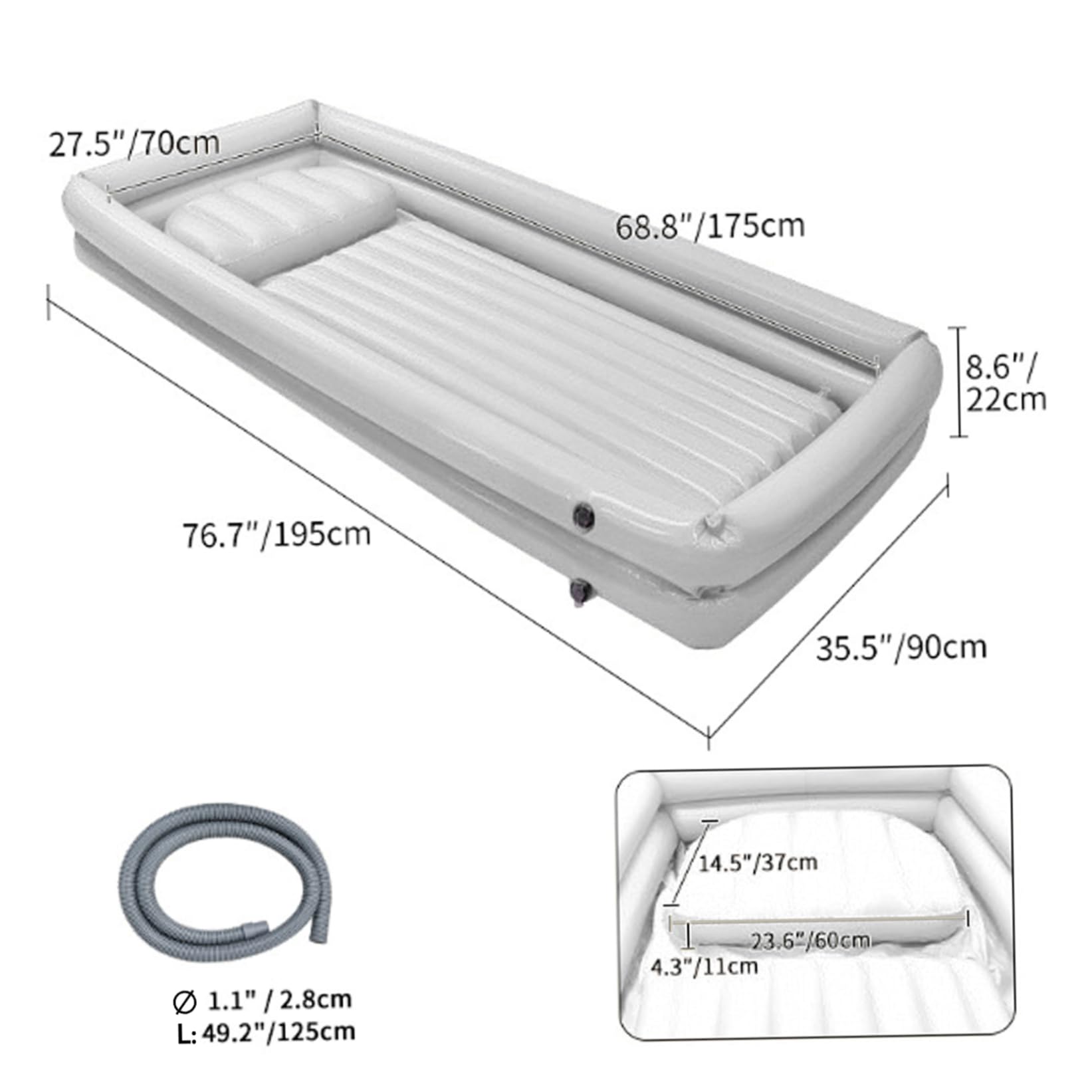 Bañera inflable, estación de lavado de cabello portátil para ducha junto a la cama, cómoda bañera para el cuidado de ancianos, uso doméstico para adultos y niños, inflable blanca