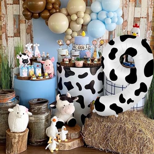Image of 40 Inch Cow Print Balloons - Number 9 Balloons for 9th Birthday Decorations, Large Cow Number Balloons for Western Party Decor