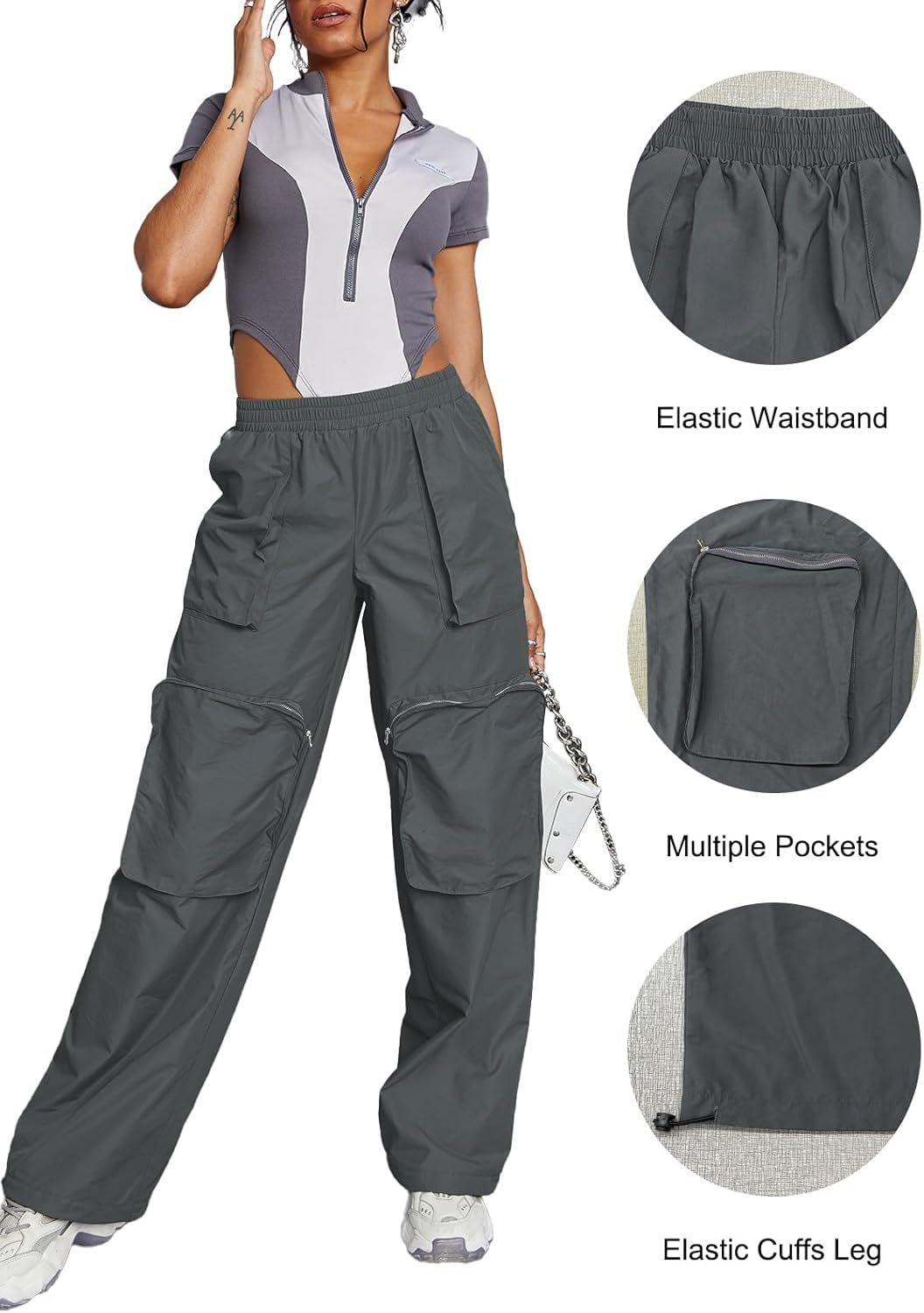 Cargo Pants for Women High Waisted Baggy Wide Leg Stretchy Jogger Streetwear, Womens Cargo Pants Hiking with 4 Pockets - Image 5