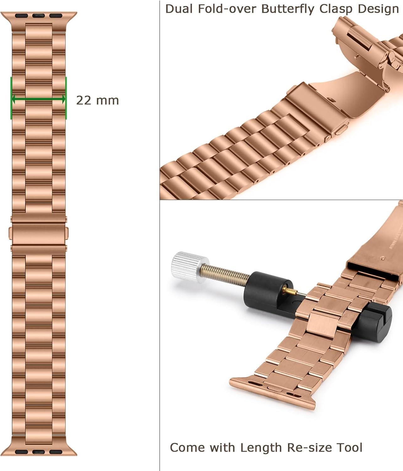 Tasikar Band Compatible with Apple Watch Band 49mm 46mm 45mm 44mm 42mm Premium Stainless Steel Metal Replacement Strap Compatible with Apple Watch Ultra 3 2 1 Series 11 10 9 8 7 6 5 4 3 SE, Rose Gold - Image 5