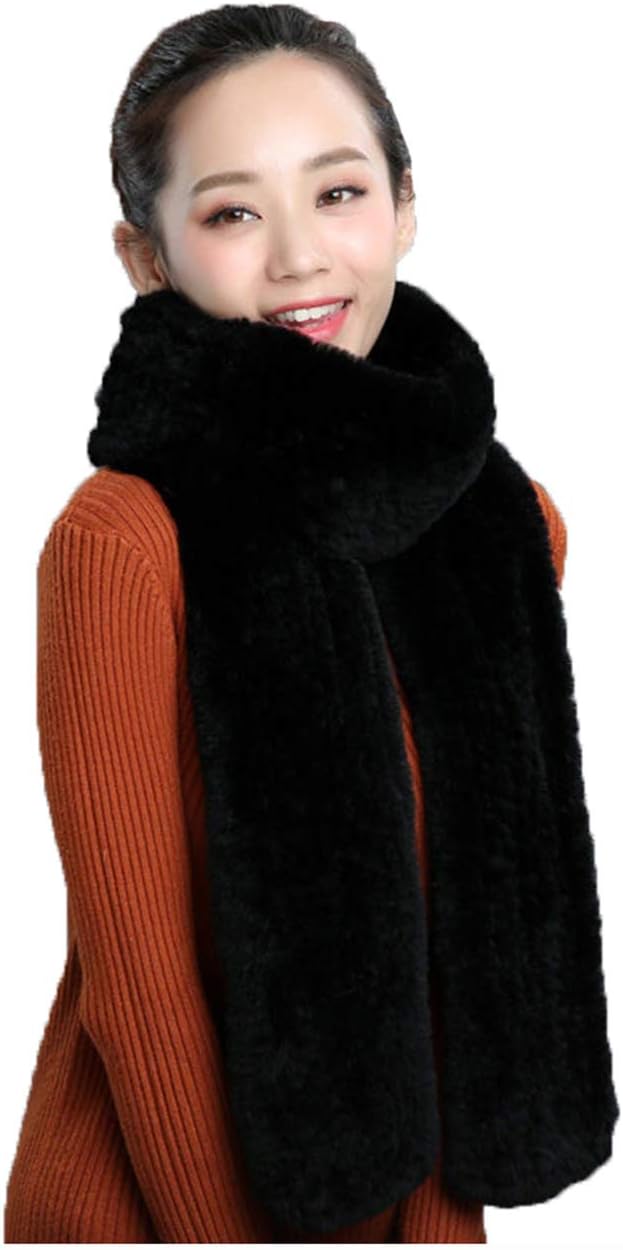 Real Rex Rabbit Hair Scarf Long Neckerchief for Women Men Winter Warm
