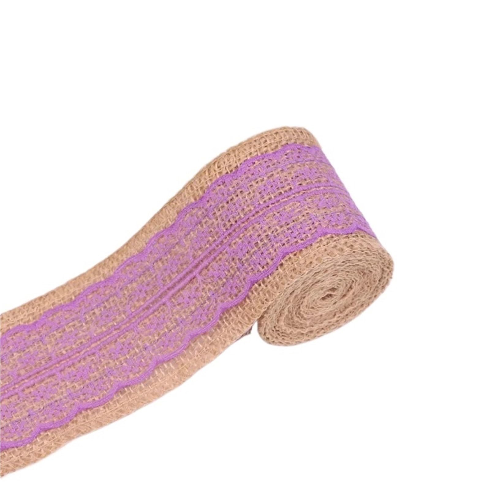 Burlap Fabric Roll 2Meters/Roll (6cm Width) Natural Jute Burlap Ribbon Rustic Vintage Wedding Decoration Lace Hessian Roll Party Supplies(Purple)