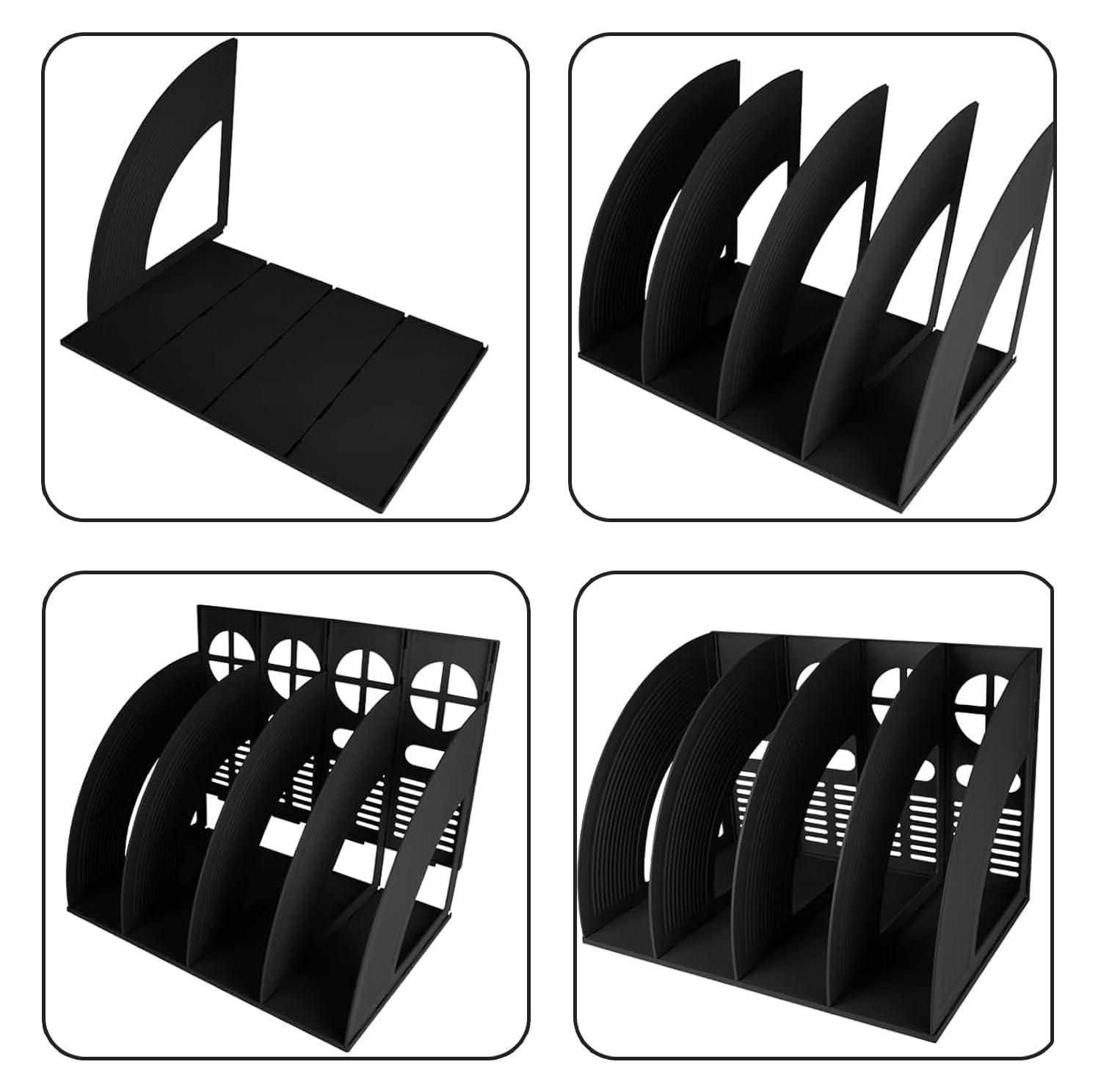 Soporte de 4 Compartimentos para Revistas, Revistero Archivador Plastico, Titulares Documento Pantalla Divisores Gabinete Rack de Almacenamiento caja Organizadora, para Oficina Escuela (Negro)