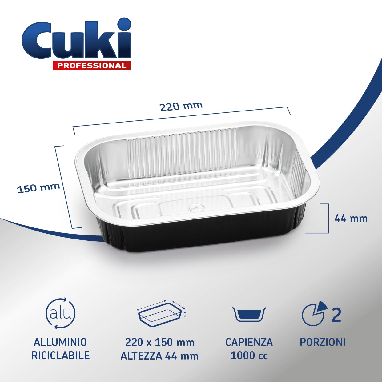 vaschette alluminio con coperchi ultra-forza, 2 porzioni, laccate, cm22x15xh4 , 1 confezione da 25 pezzi, monouso per forno, microonde, frigo, cottura, conservazione