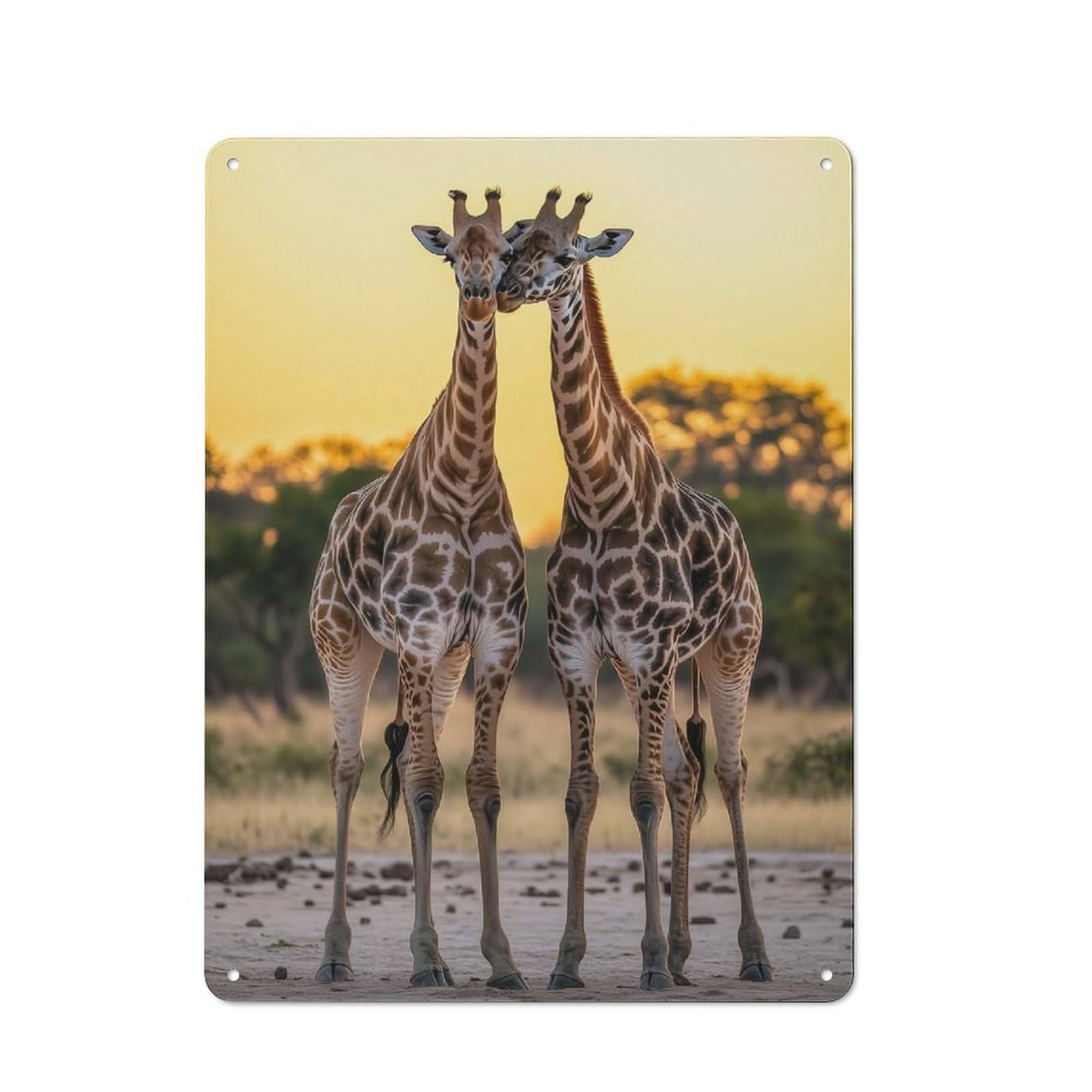 Junmoney Safari Giraffes Africa Tin Wall Plaque 40X30cm With For Hallway Wall, With Clear Retro Wall Decor Character