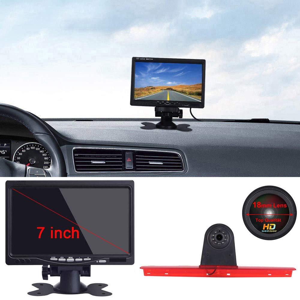 Kamera z obiektywem 18 mm + monitor TFT LCD 18 cali. Samochodowy HD wodoodporny zestaw kamer cofania światła hamowania do VW T5 Bus Transporter Multivan Caravelle / Business z tylną klapą, trzecie