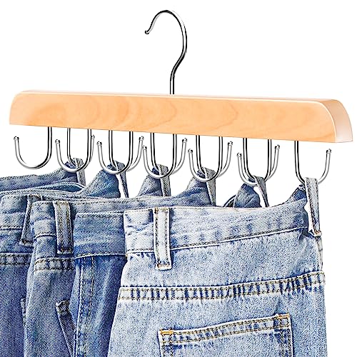 Grucce appendiabiti per armadio, 14 ganci per jeans in legno, salvaspazio, girevoli a 180°, per jeans, gonne, pantaloncini, cinture, cravatte, organizer e stoccaggio, ganci per pantaloni per jeans,