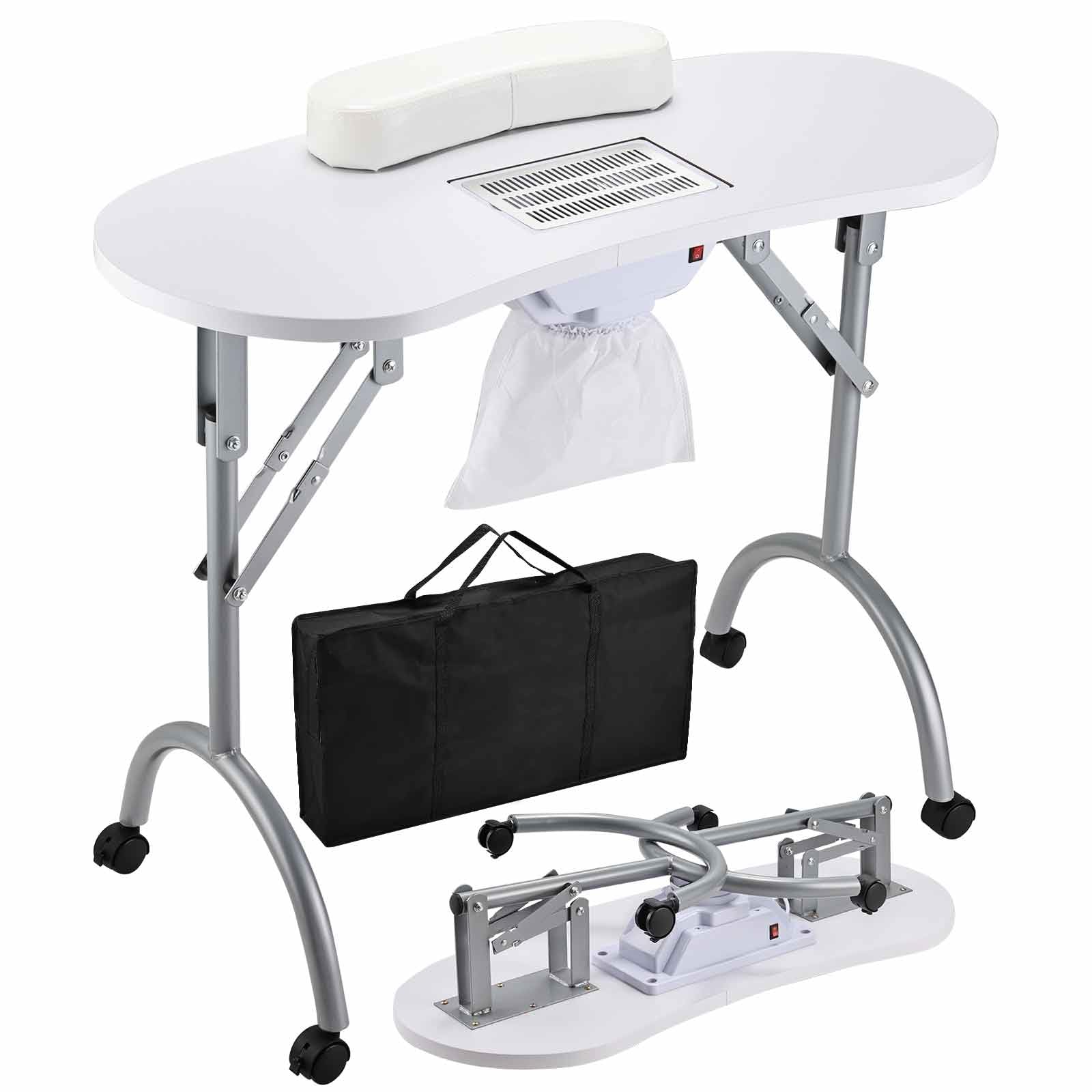 Faquenc Professioneller Maniküretisch mit Absaugung Nagelstaubsauger, Faltbar Nageltisch Maniküre Tisch Tragbaresmanikürtisch Mobilesmanikürtisch mit Rollen, Staubbeutel, Weiß