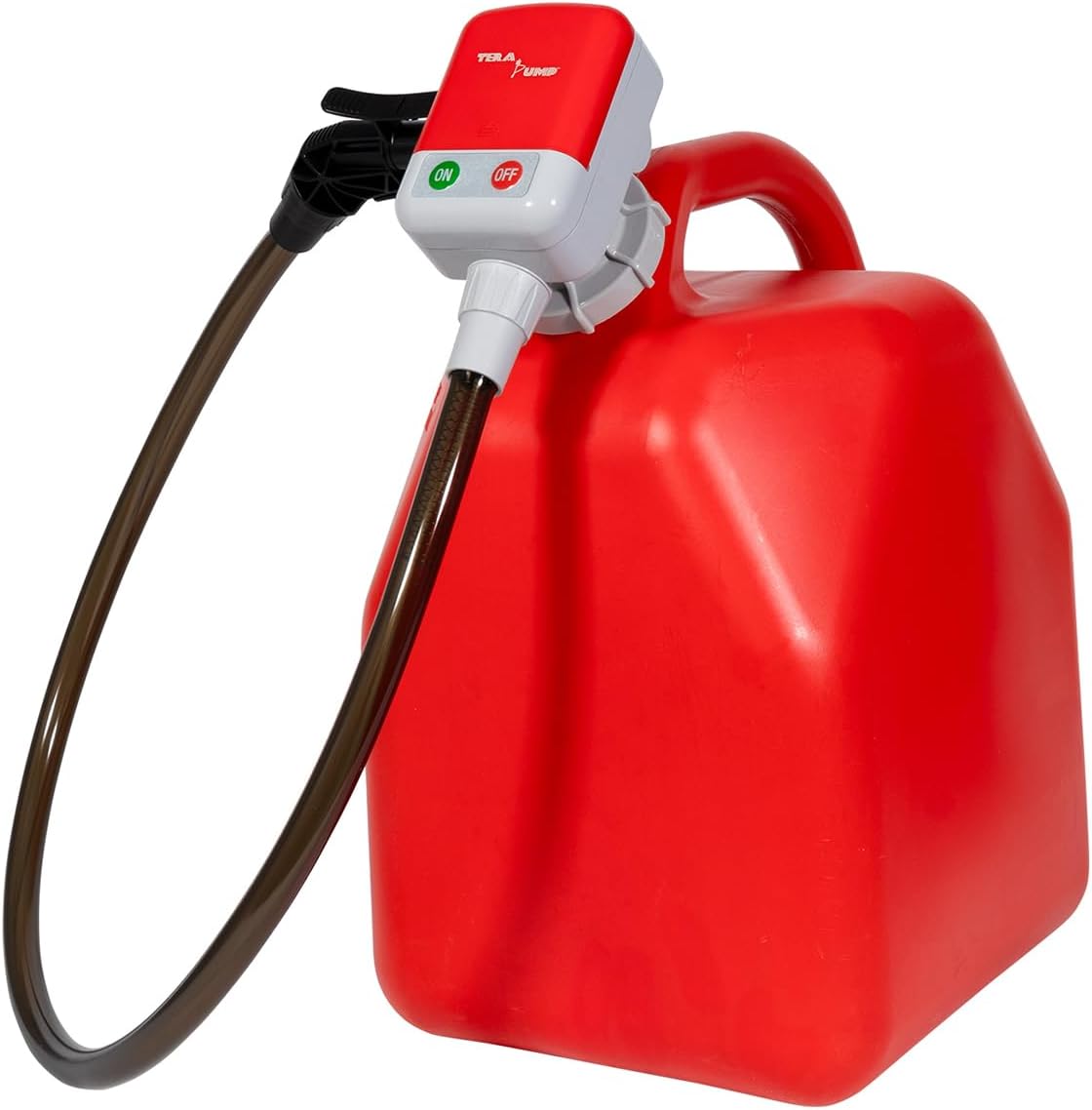 TERA PUMP Splash-Proof Gas Can Pump, 39 inch Discharge Hose, 2.9 GPM or 250 Gallons w/Four AA Batteries (Not Included), Battery Powered Transfer Siphon, Auto Stop Sensor for Overflow Protection