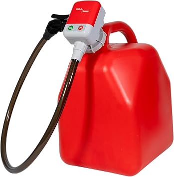 TERA PUMP Splash-Proof Gas Can Pump, Battery Powered Transfer Siphon | 39 inch Discharge Hose, 2.7 GPM, 250 Gallons w/ Four AA Batteries Not Included, Auto Stop Sensor for Overflow Protection