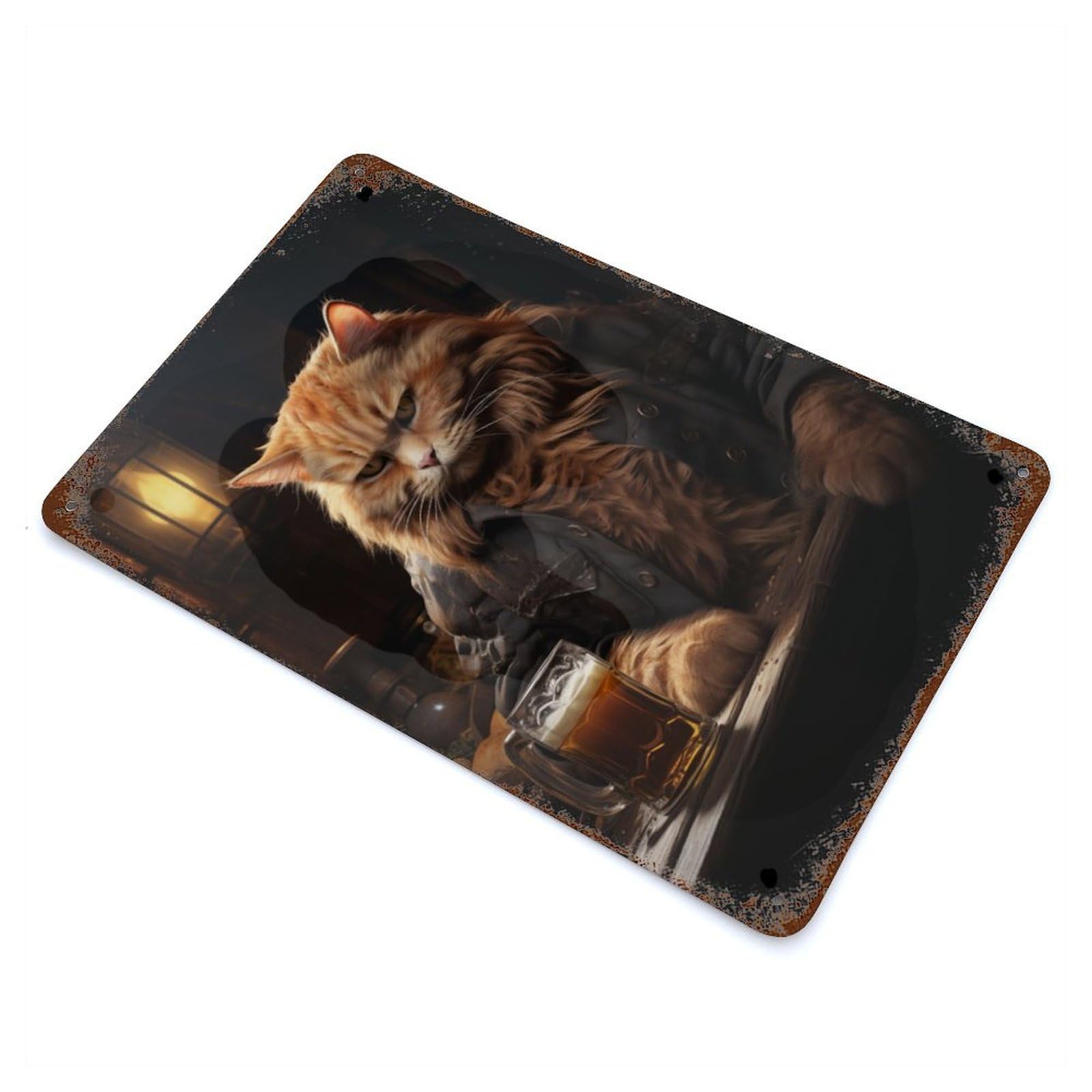 Beer Cat Rusty Metal Tin Sign 11.8"x7.9", for Basement, Hobby Room And Garage Decor, Retro Wall Decor