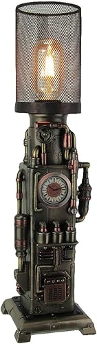 Veronese Design Steampunk - Lámpara de mesa de malla con reloj industrial de tuberías