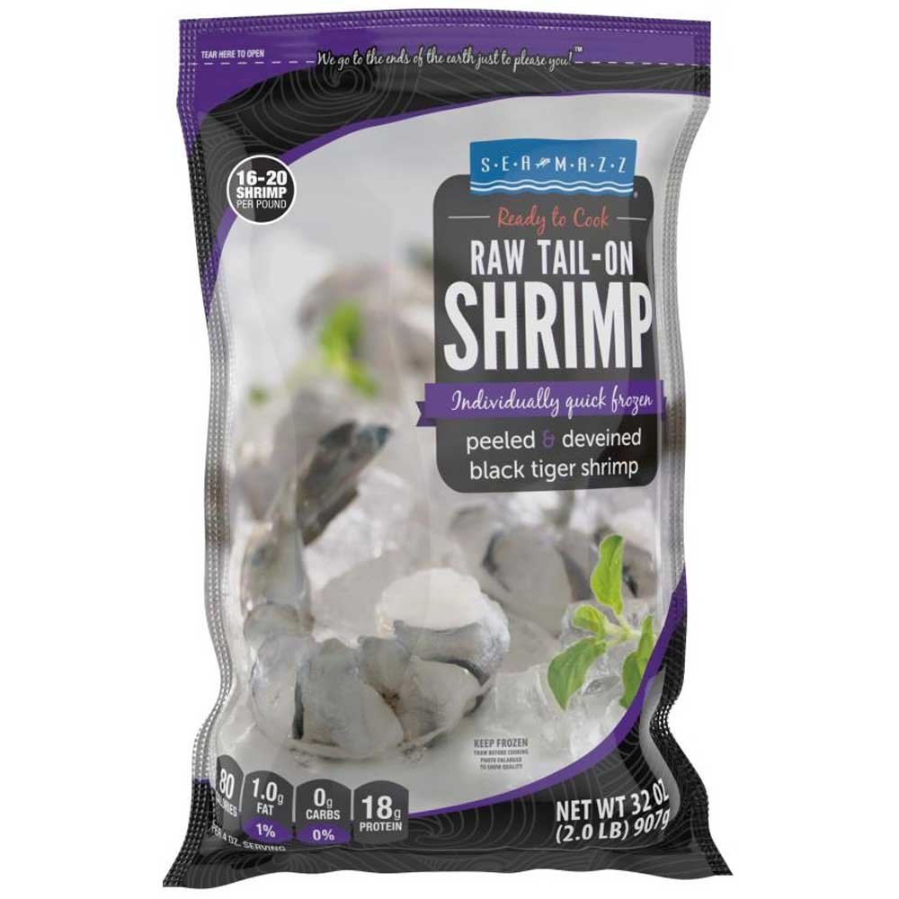 Seamazz 16-20 Raw Tail On Tiger Shrimp, 2 Pound - 5 per case.