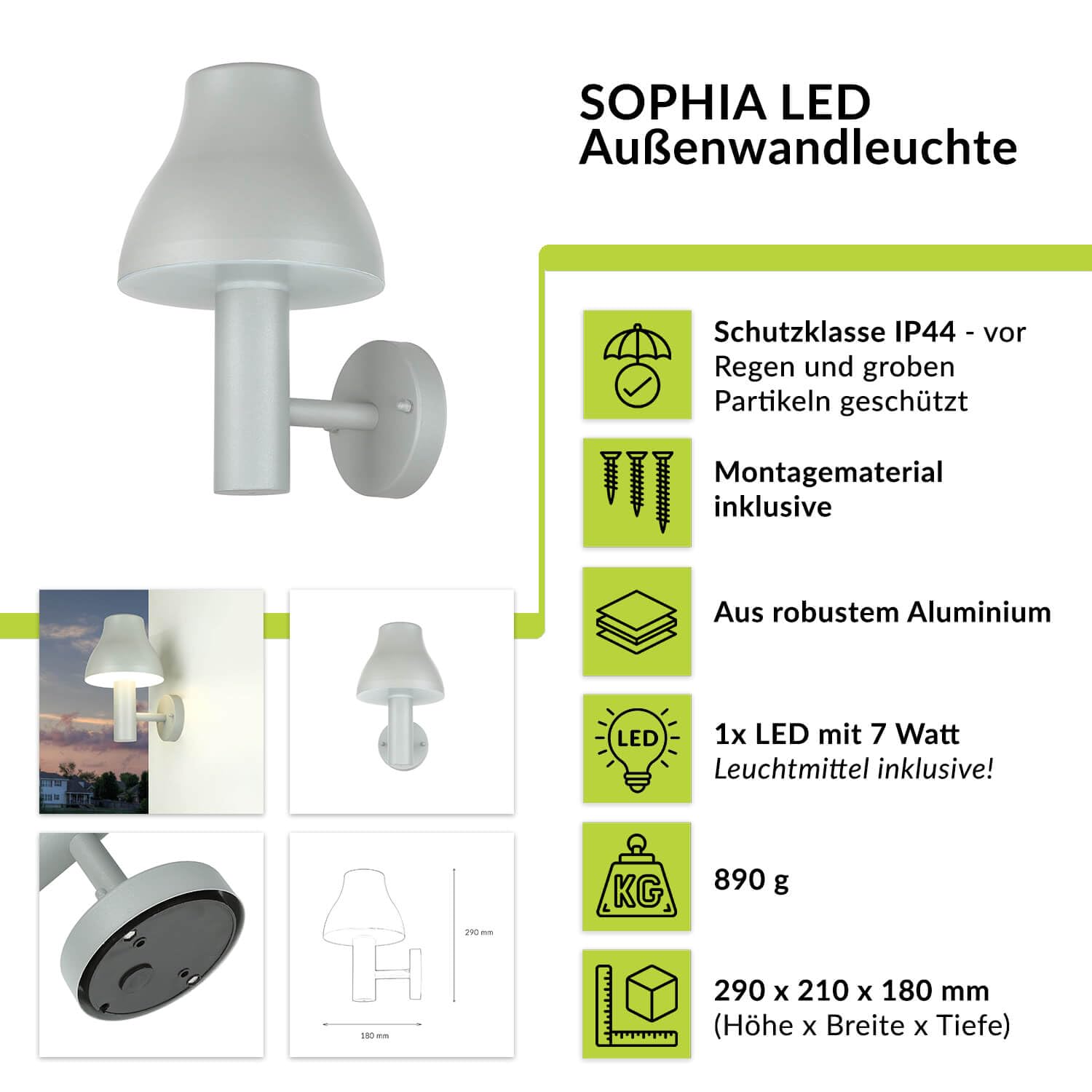 Licht-Erlebnisse Lampada LED da parete in alluminio per esterni in argento IP44 680 lm 3000 K lampada da parete decorativa per casa giardino esterno