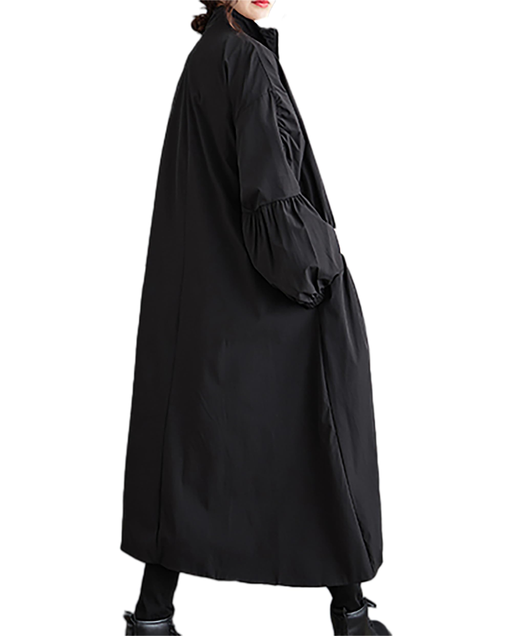 ellazhu Manteau Femme Col Montant Manches Longues Surdimensionné Fermeture Éclair Long Ourlet Fendu Imprimé Vêtement d’extérieur Poches Latérales GZ667
