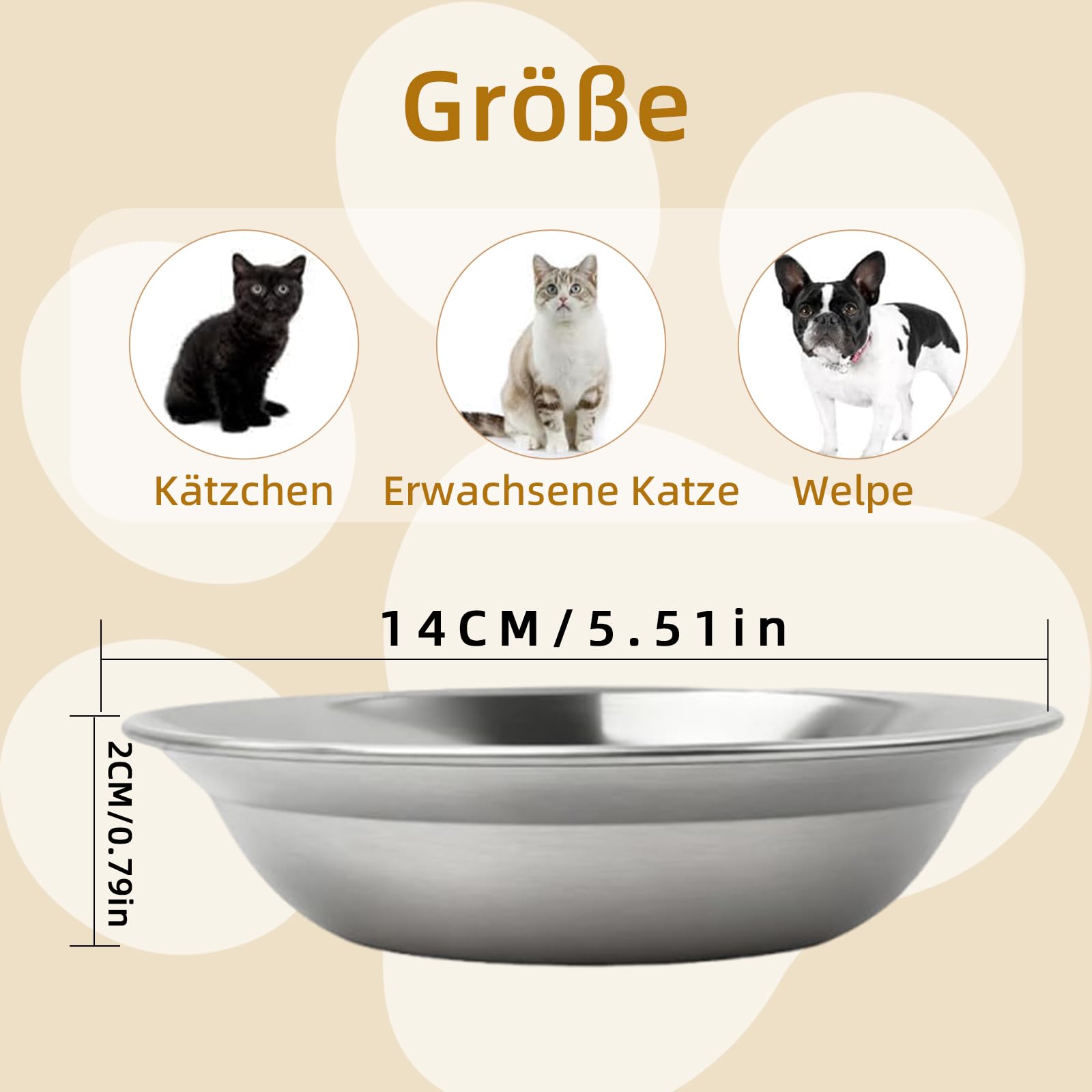 Ciotole per gatti in acciaio inox 14 cm, piatti anti-affaticamento baffi per cibo umido e secco