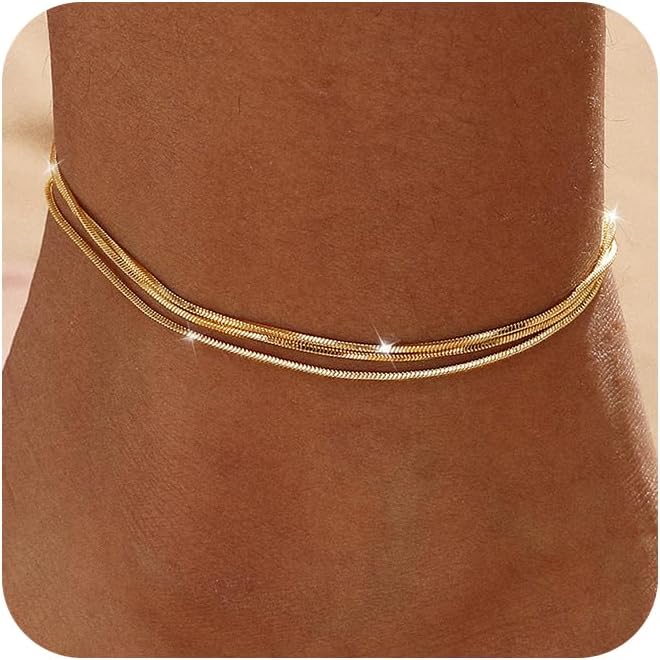 Amicon Gold Anklets for Women Waterproof 14k Plated Gold Layered Ankle Bracelets for Women Trendy Cute Simple Anklets Beach summer Jewelry Minimalist Gift for Women