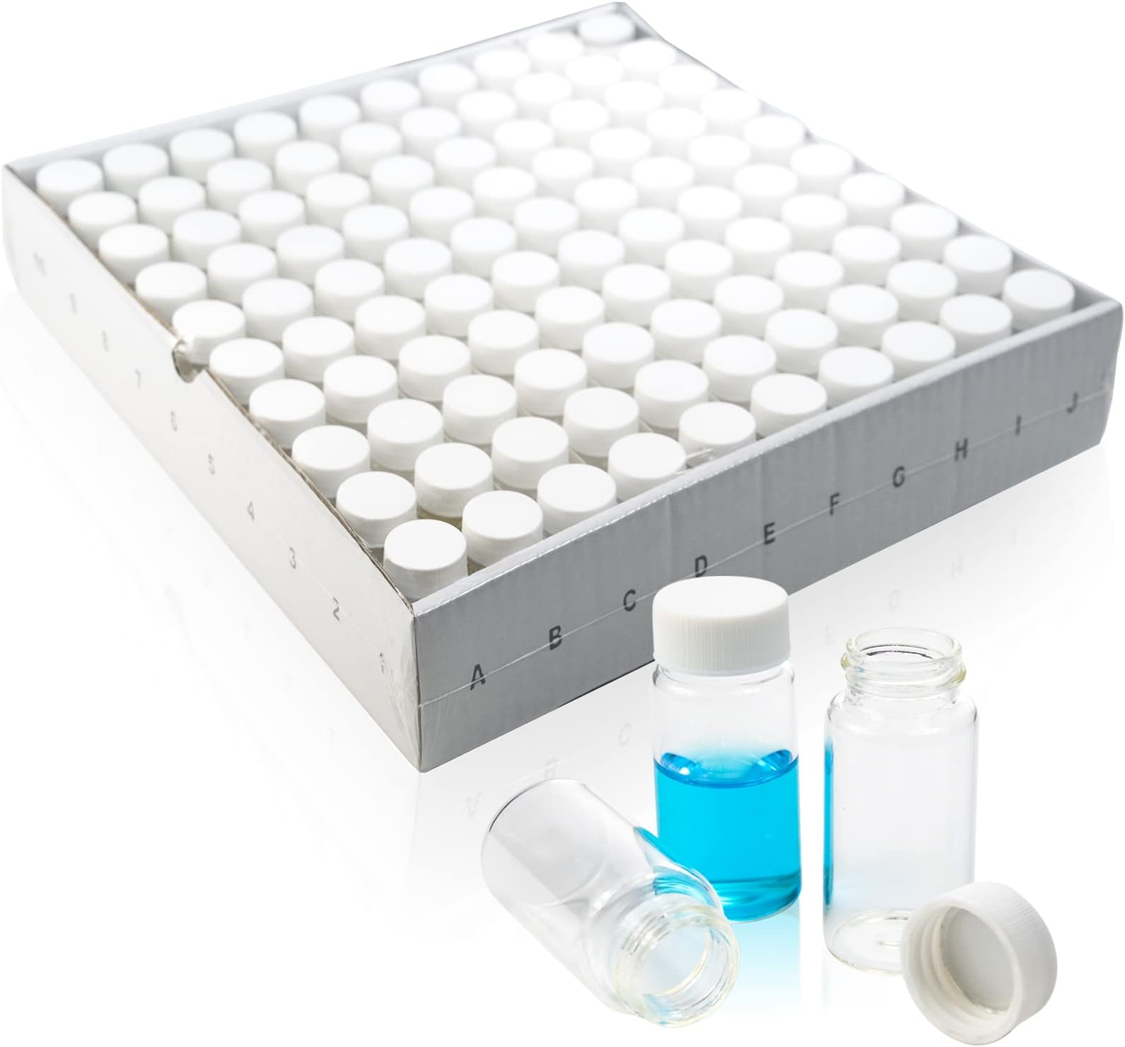 ALWSCI 20 ml Scintillation Vials Liquid Borosilicate Glass Sample Scintillation Counting Vials, 22-400 White Screw Cap, Silver Aluminum Foil PE Liner, Low Background, Pack of 100