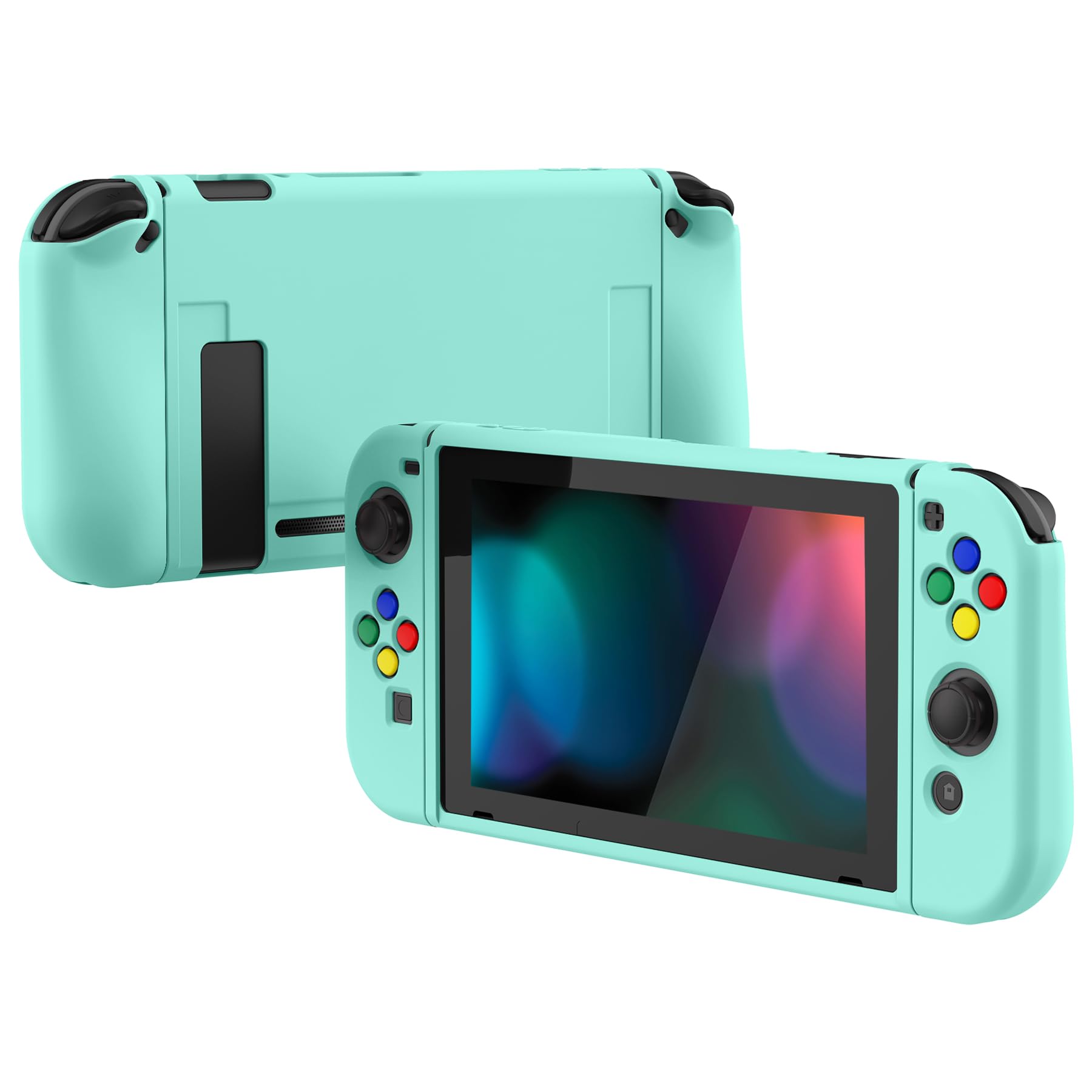 PlayVital Cover Protettiva Custodia per Nintendo Switch Copertura Morbida TPU Case per NS Switch Joycon Console con Copri Tasti ABXY Direzionali Colorati-Verde Nebbioso