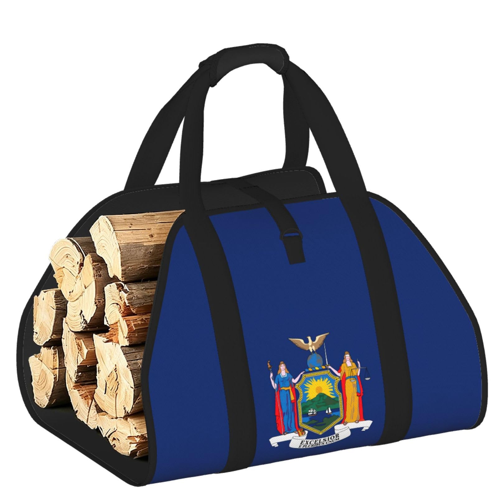 Ayyqwe Black New York Flag Print Firewood Bag Wood Waterproof Versatile Camping Picnic Storage Daily Home
