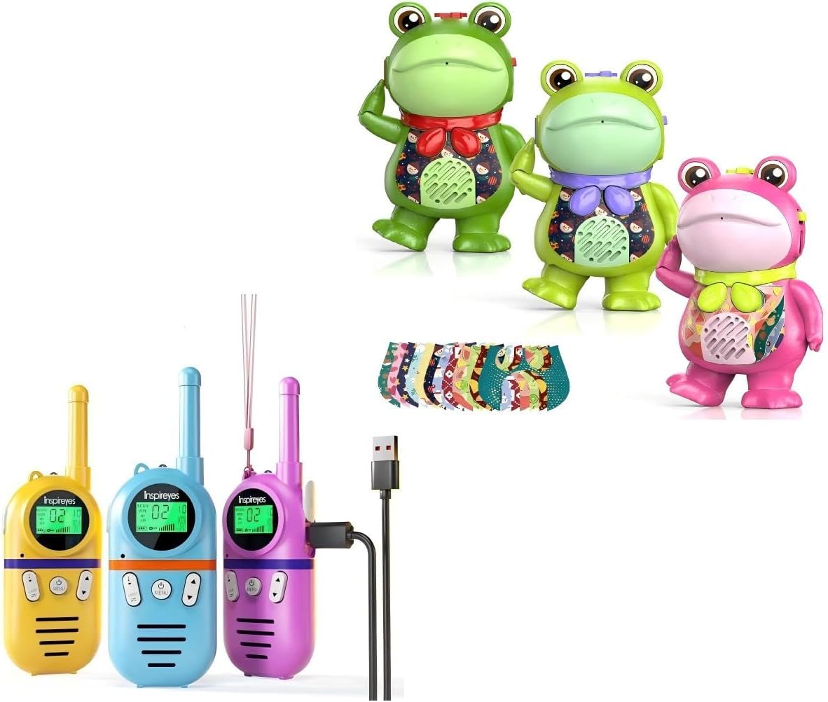 Walkie Talkies for Kids Rechargeable,Toys for Boys and Girls Ages 3-12, Funny Saluting Frog Toys for Kids, DIY Dress-Up Walkie Talkie Frogs