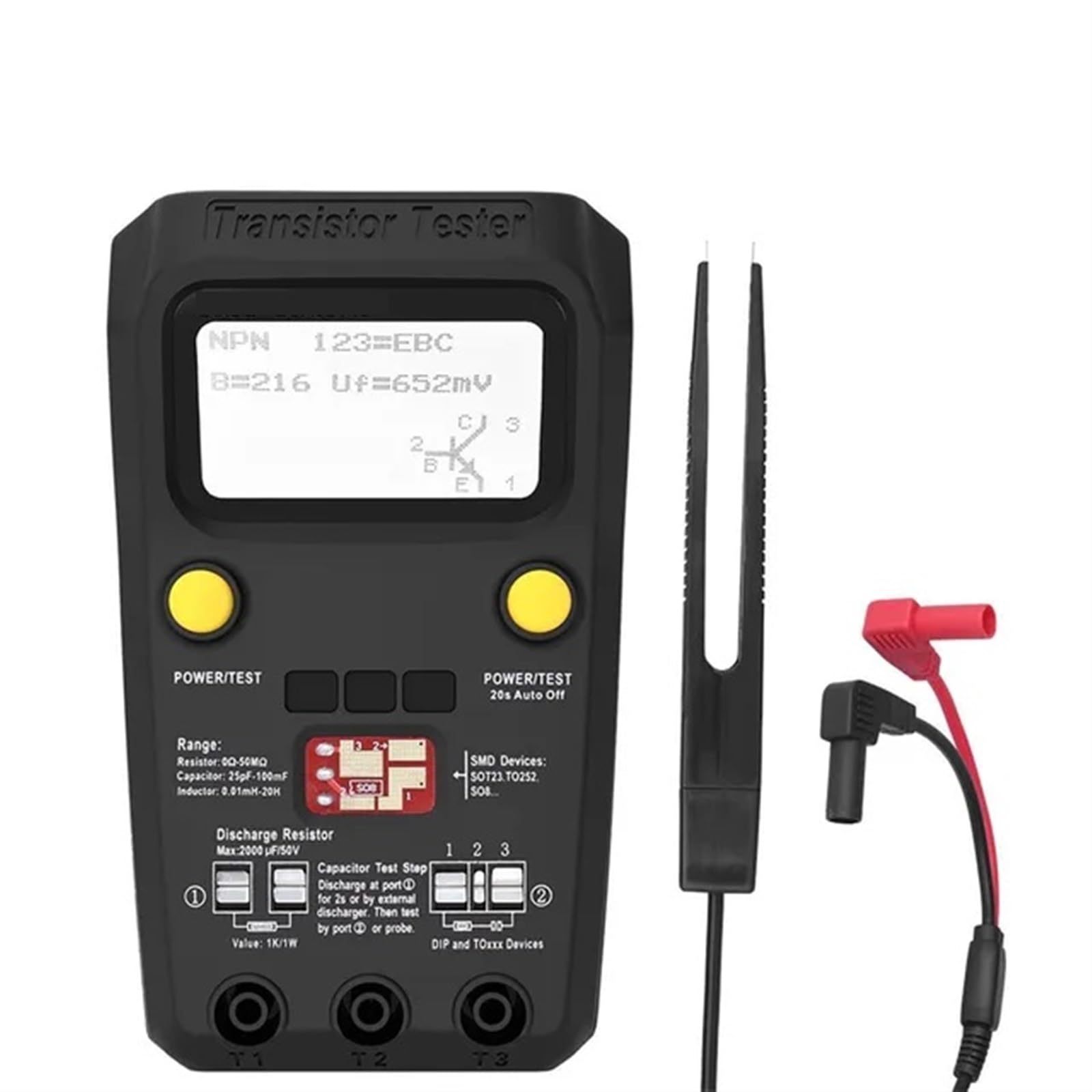 Multimetr cyfrowy, Cyfrowy Tranzystor ESR02 PRO Tester SMD Komponenty Dioda Trioda Rezystor Kondensator Cewka Miernik Multimetr z Pęsetą Wszechstronne możliwości pomiarowe