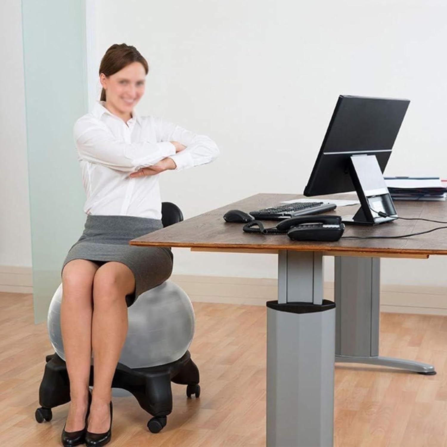 Gray Ball Balance Ball Chair for Adults Office, Stable Exercise Balls Chair with Back Support for Good Posture, Home Gym School Yoga Ball Seat