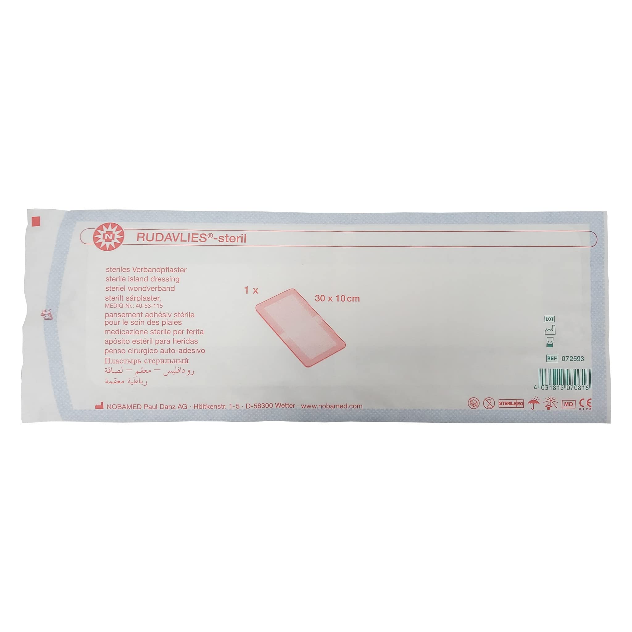 Noba RUDAVLIES - Cerotto sterile per medicazioni per ferite, 30 x 10 cm (12 x 50 = 600 pezzi)