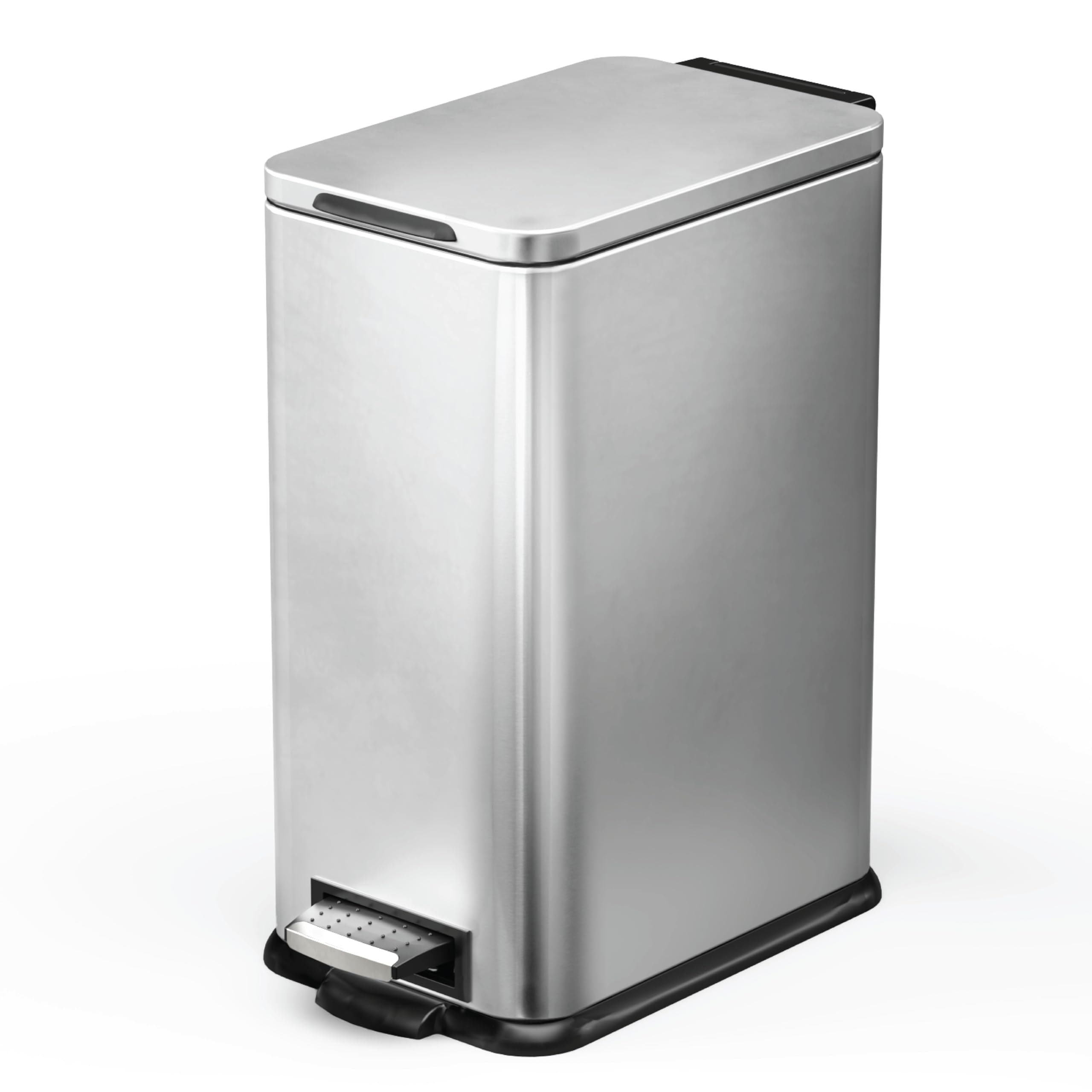 Home Zone Living 4 Gallon Slim Kitchen Trash Can with Soft Close Lid and Step Pedal, Stainless Steel Wastebasket with Removable Liner, Silver