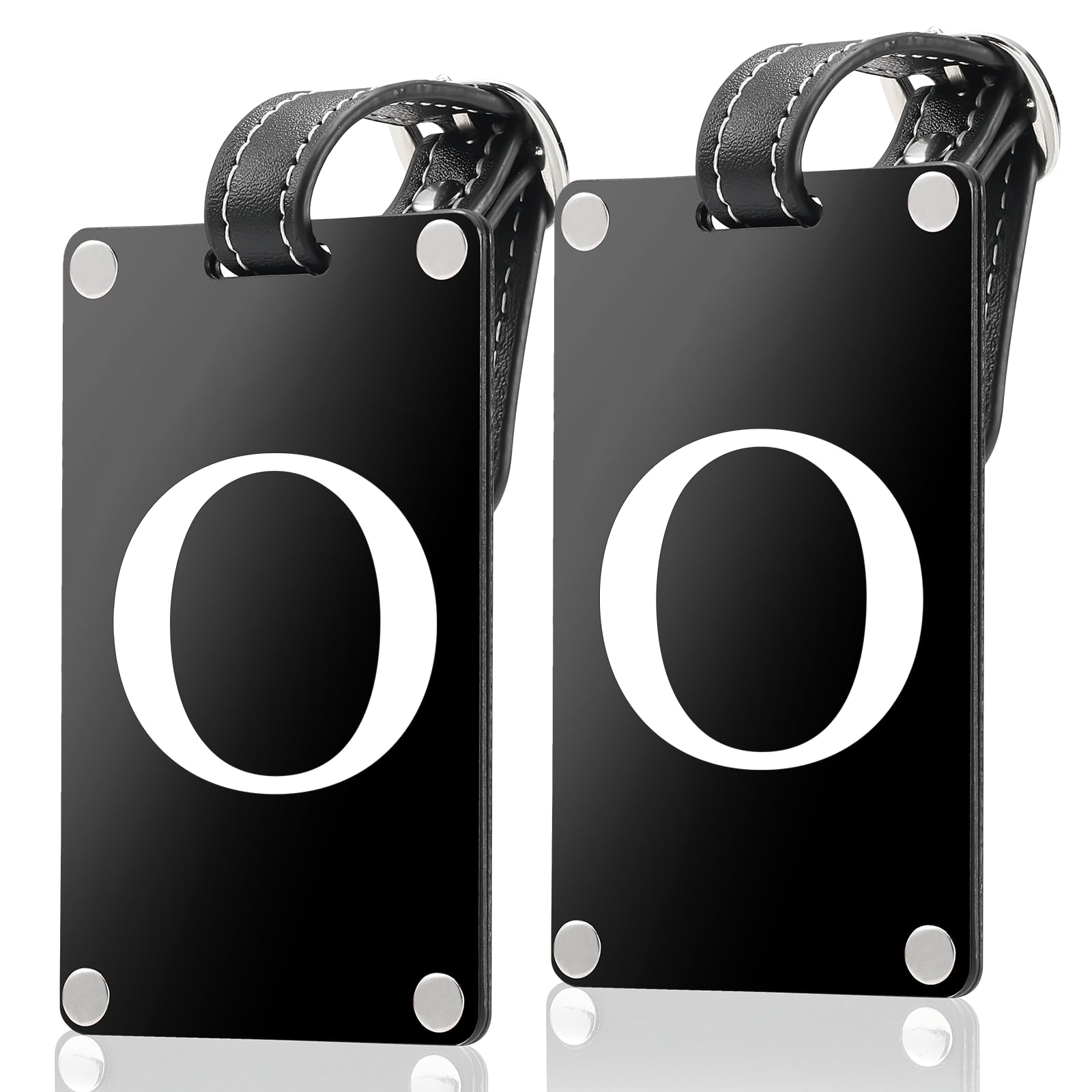 Premium 3-Layer Aluminum Luggage Tags by Fortuna - Easy to Claim, Laser-Engraved, Plastic-Free, and Eco-Friendly Luggage Tag Holders, 2-Pack, Black (O