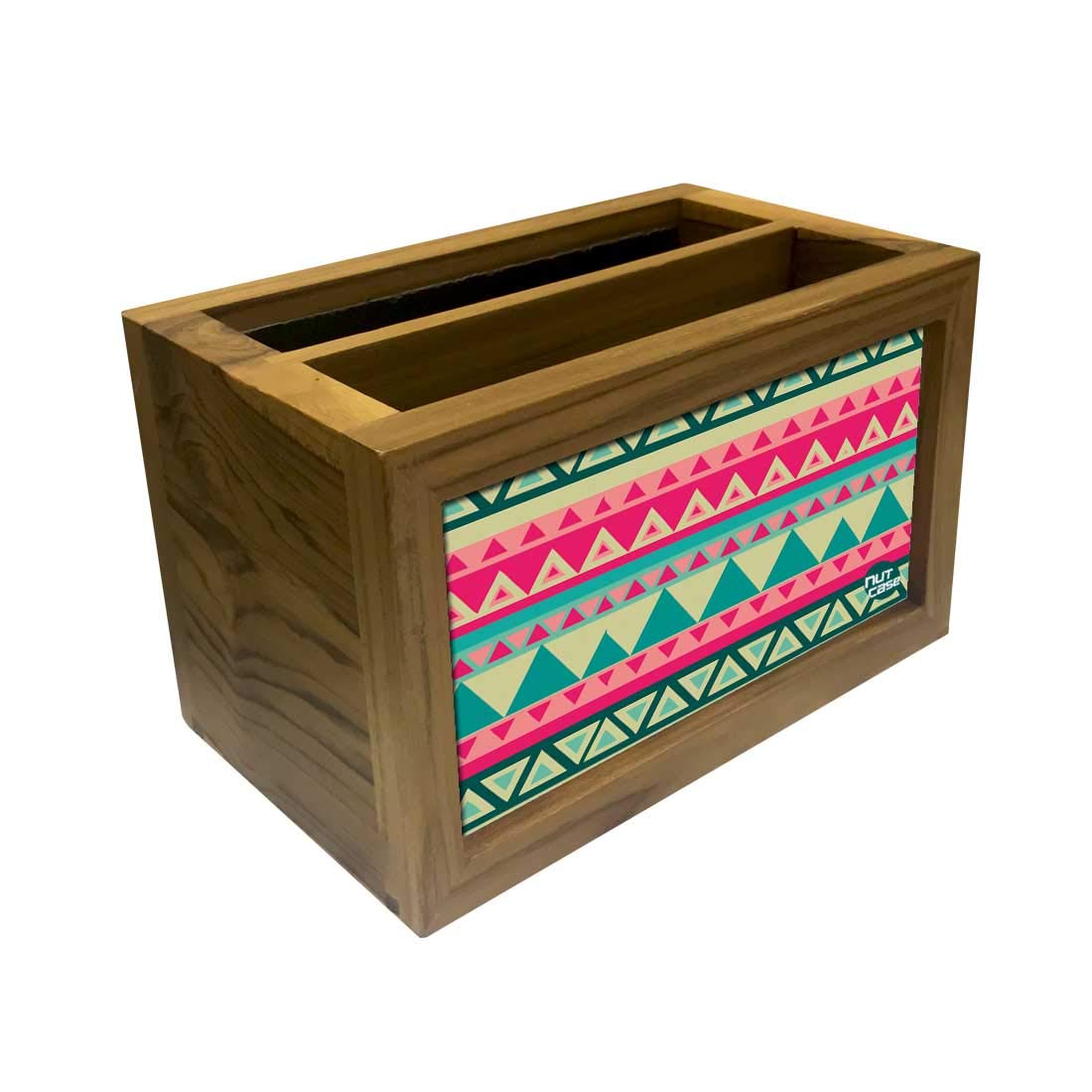 Nutcase Designer Teak Wood TV Remote Stand For Home Remote Holders Organizer Caddy for TV/AC Remotes Control -Multipurpose Desk Organiser-6�x4�x4� - PINK AZTEC 1