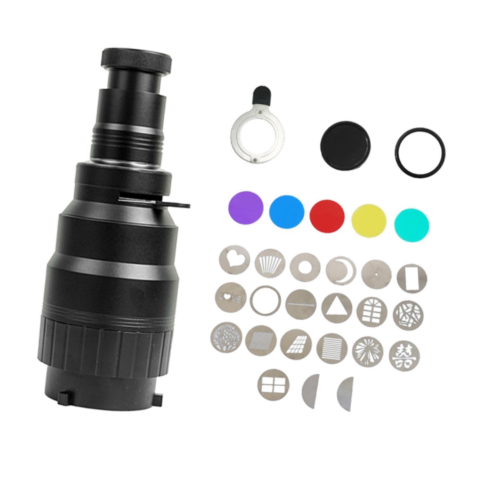 Strobe Video Snoot che offre effetti fotografici unici. Facile installazione per appassionati e professionisti. Snoot ottico conico con lente ottica e 21 gobo.
