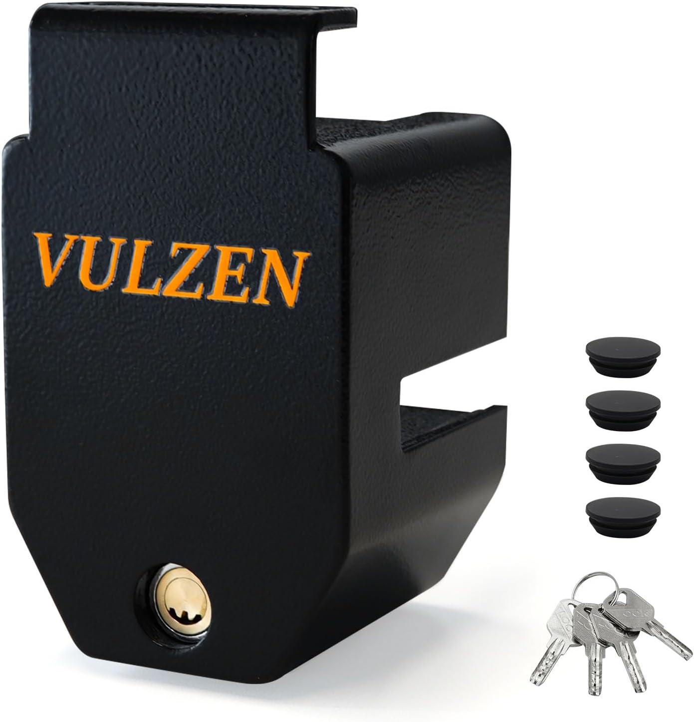Trailer Hitch Lock with Handle, Heavy Duty Coupler Lock Fits 2" & 2-5/16" Couplers, Anti-Theft Solid Carbon Steel Coupler Lock for Trailer, RV, Camper, Boat, Includes 4 Keys & Dust Covers, Matte Black