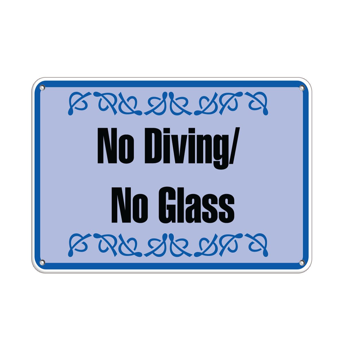 Aluminum Horizontal Metal Sign Multiple Sizes No Diving Glass Activity Pool Blue Swimming with Border Weatherproof Street Signage 24x18Inches