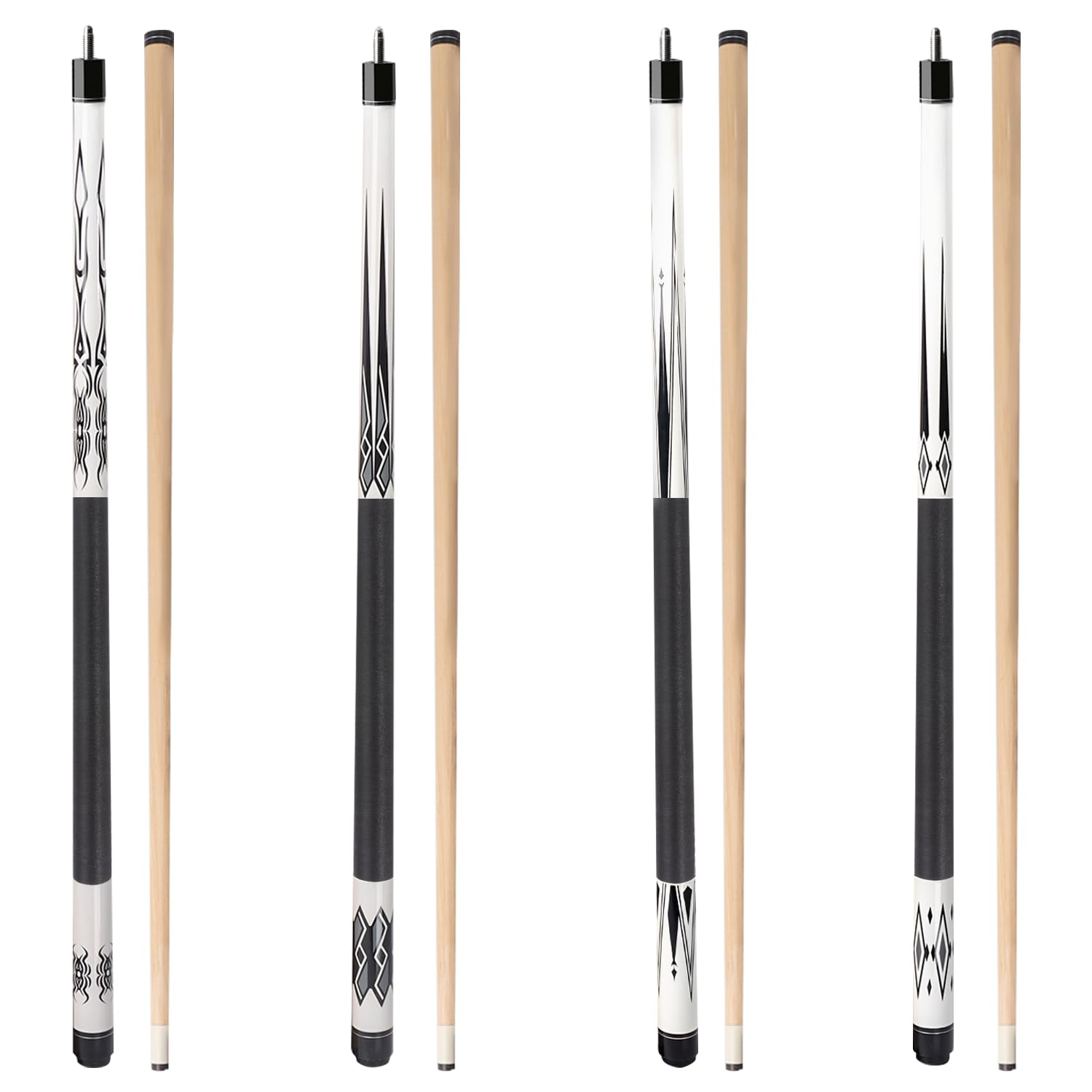 GSE Games & Sports Expert 58" 2-Piece Hardwood Billiard Pool Cue Sticks for Men/Women, Set of 4 Pool Cues Sticks for House or Commercial/Bar Use, 18/19/20/21 Oz Each