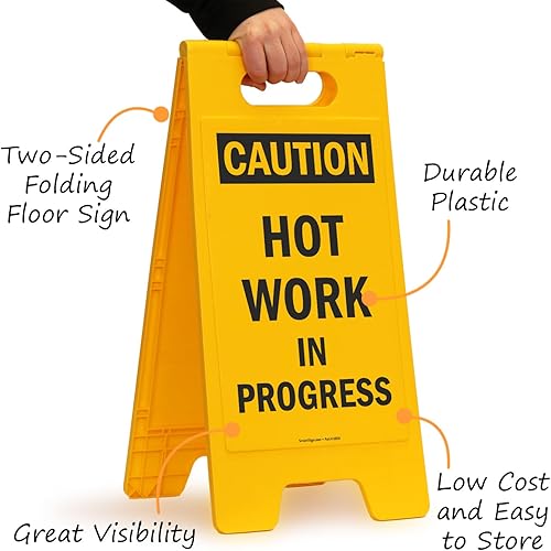 Miniatura 5 de SmartSign -SF-0231-FB "Caution - Hot Work In Progress" Plegable  Plástico de 25 x 12 pulgadas, negro sobre amarillo