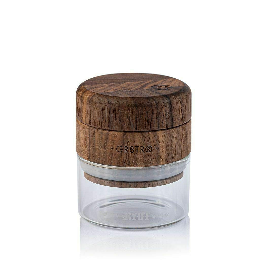 Wood GR8TR Herb Grinder with Clear or Matte Black Jar Body and Beech or Walnut Top (Walnut Top/Clear Jar)