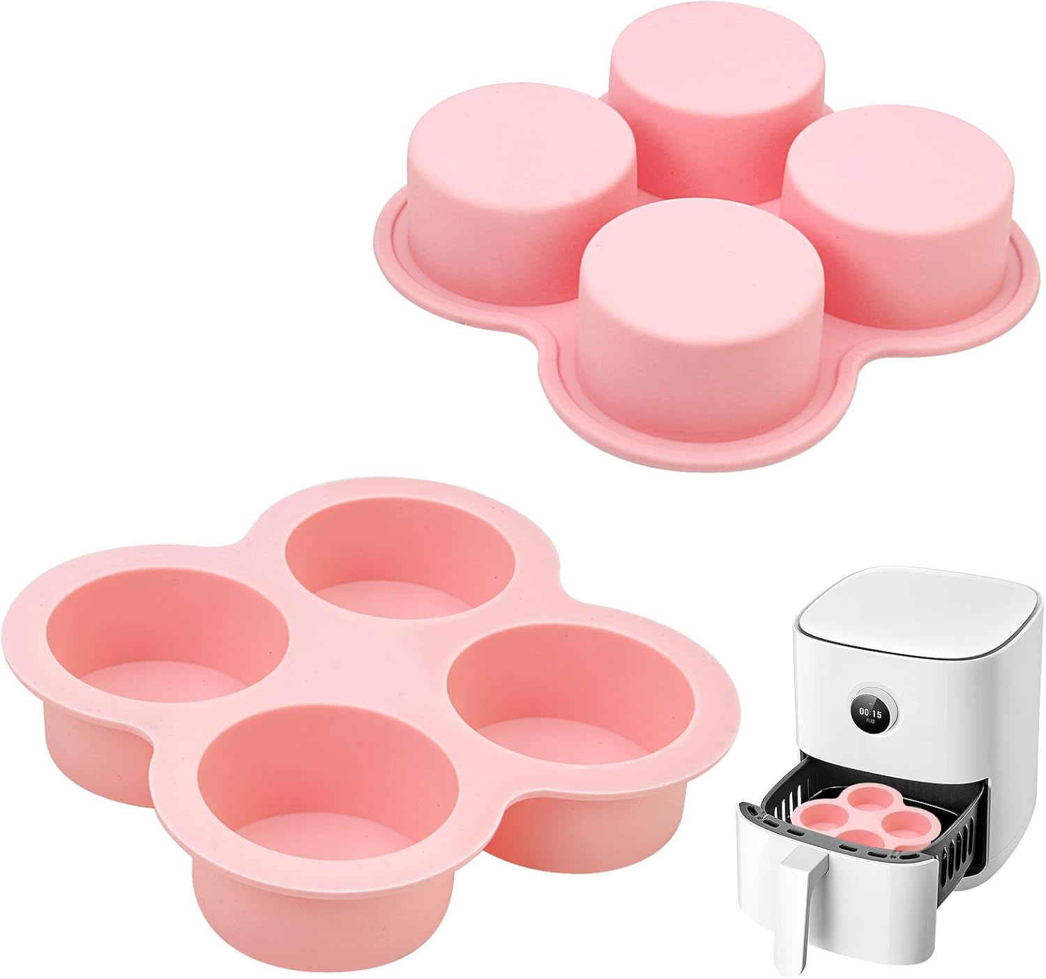 HUIKANGSHENG 2 Pack Air Fryer Egg Bite Molds, 4-Cup Silicone Mini Round Muffin Pans for Oven, Air Fryer & Pot, Reusable Non-Stick Baking Molds (Pink) HUIKANGSHENG 2 Pack Air Fryer Egg Bite Molds, 4-Cup Silicone Mini Round Muffin Pans for Oven, Air Fryer & Pot, Reusable Non-Stick Baking Molds (Pink)