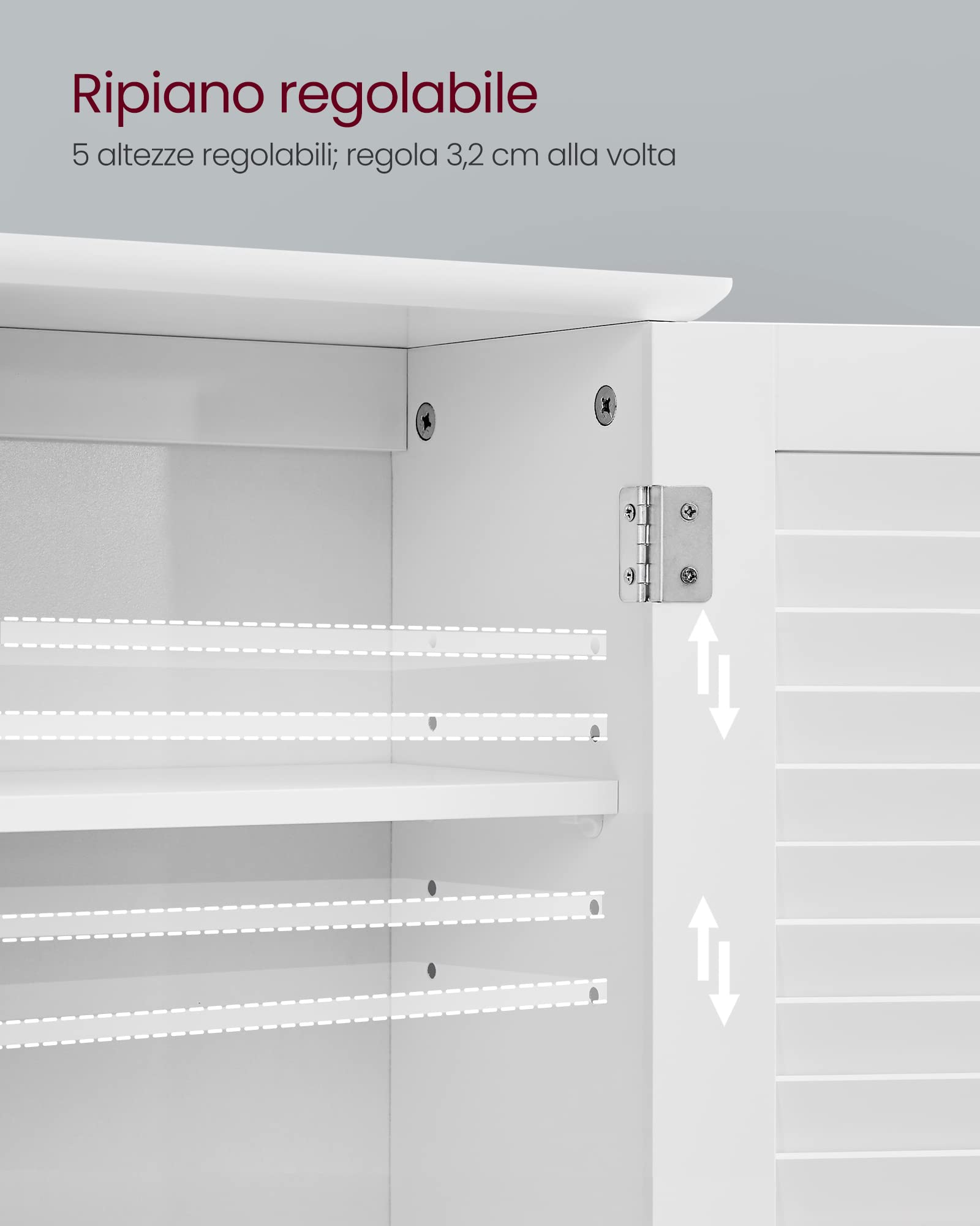 VASAGLE Armadietto da Muro, Mobiletto per Bagno da Parete, Mobile da Bagno con Ripiano Regolabile, 2 Ante a Persiana e Scomparto Aperto, 20 x 60 x 70 cm, Bianco BBC27WT