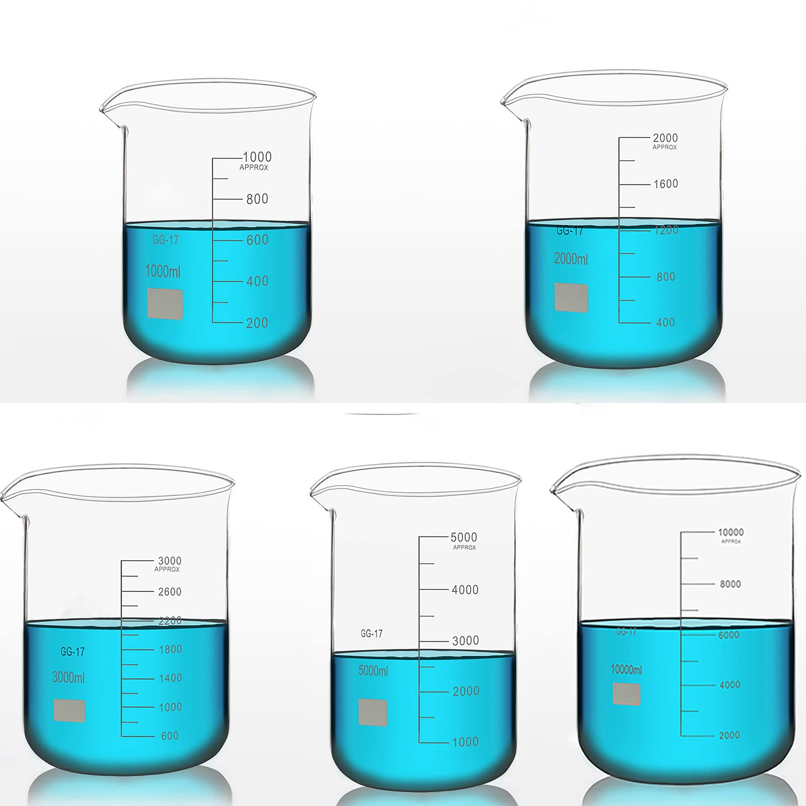 Buy CHGGE Glass Beaker Set,1000ml,2000ml,3000ml,5000ml,10000ml High