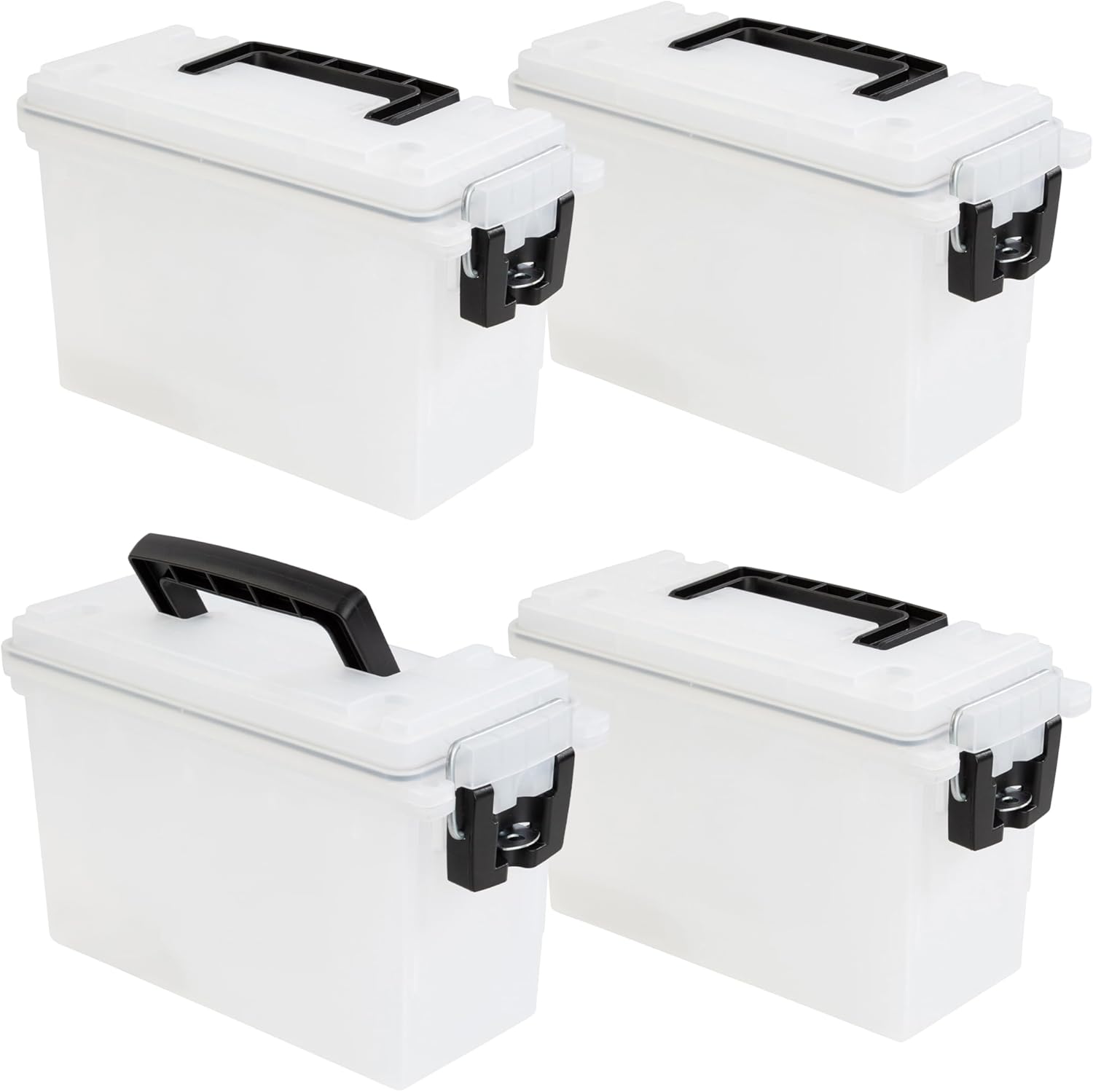 Sheffield 12758 4-Pack Ammo Storage Box, Stackable .30 Cal Field Boxes, Water and Dust Resistant, Lockable Storage Box with Handle, Secures Hunting Gear, Supplies, and Bullets, Made in USA, Frost Frost Standard 4-Pack