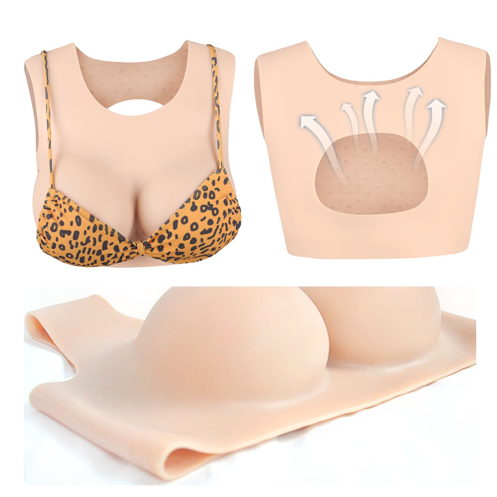 Forma Seno in Silicone per Crossdresser Riempimento in Cotone Colletto Basso Seno Falso con Design Schiena Aperta per Drag Queen, Transgender e Cosplay