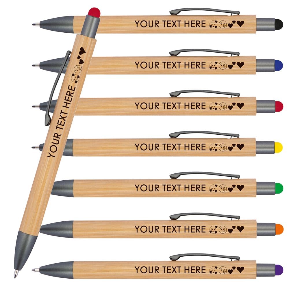 Persoalisied Wooden Ballpoint Pen with Touch Function Including Engraving | Customisable Icons | Ballpoint Pen with Engraving | Personalised Gifts Ballpoint Pen (Red, Pack of 50)