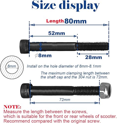 Miniatura 9 de Eje Pro Scooter M8 0.315 in X 1.102 in-5.118 in Tamaño múltiple 12.9 Grado Acero al carbono para rueda delantera trasera Freestyle Scooter Grinds