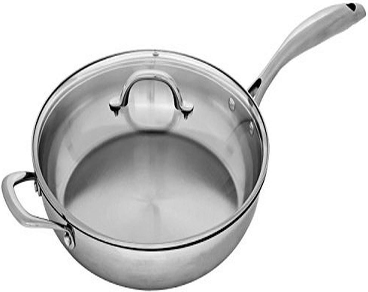 Swiss Diamond Stainless Steel 4.2qt 11" Premium Steel Induction Saute Pan W/Lid Stainless Steel Dishwasher Safe and Oven Safe Fry Pan, Silver